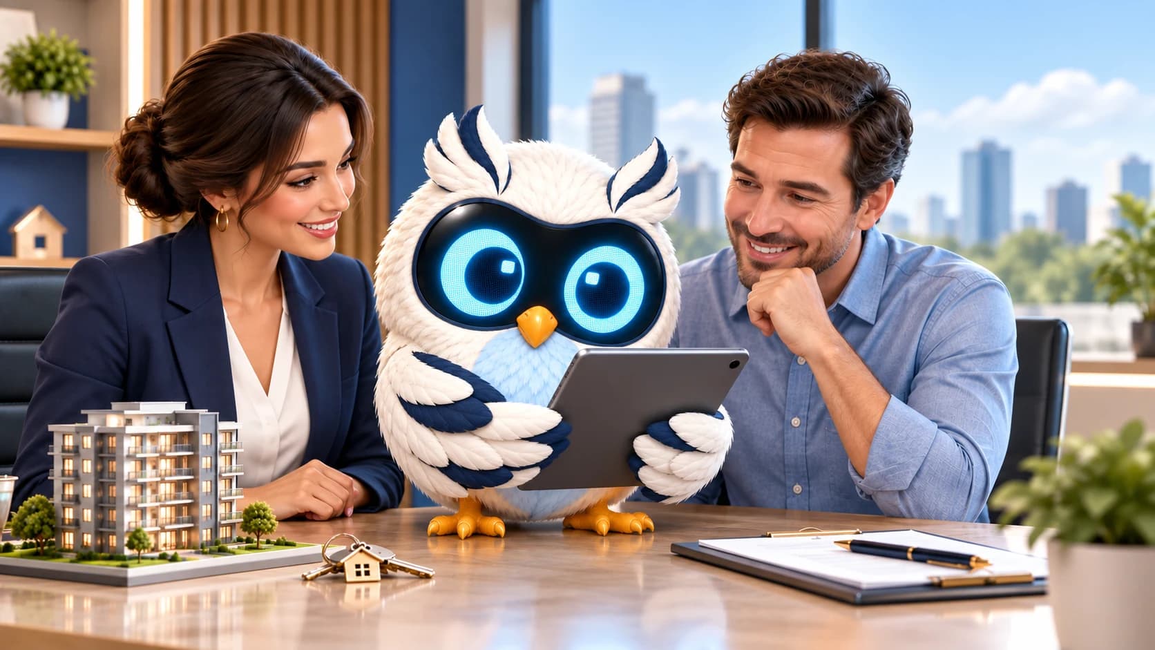 Coru ajudando uma imobiliária na contratação digital do seguro